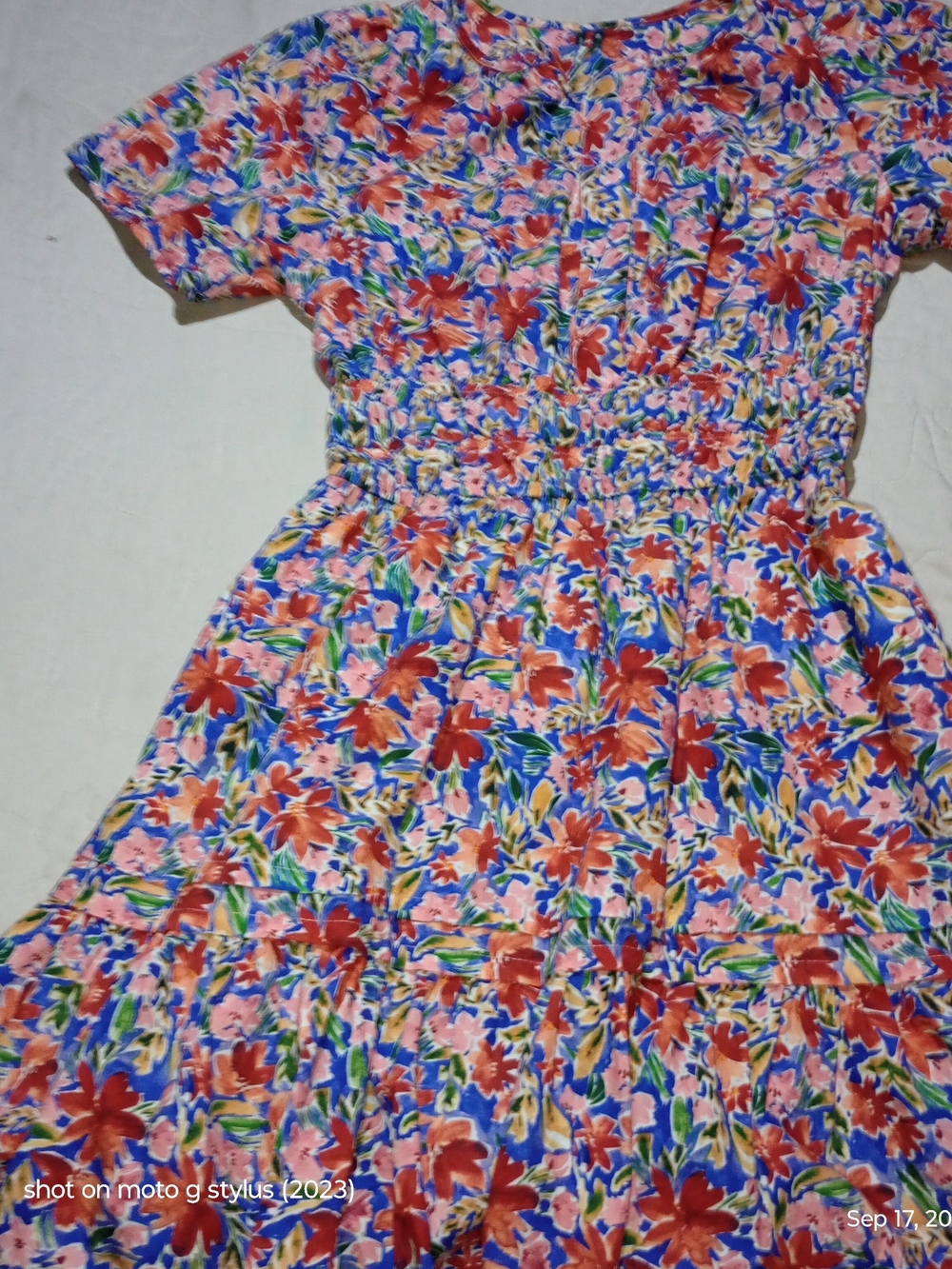 Anthropologie Women Floral Short-Sleeve Dress in Red, Blue, Pink